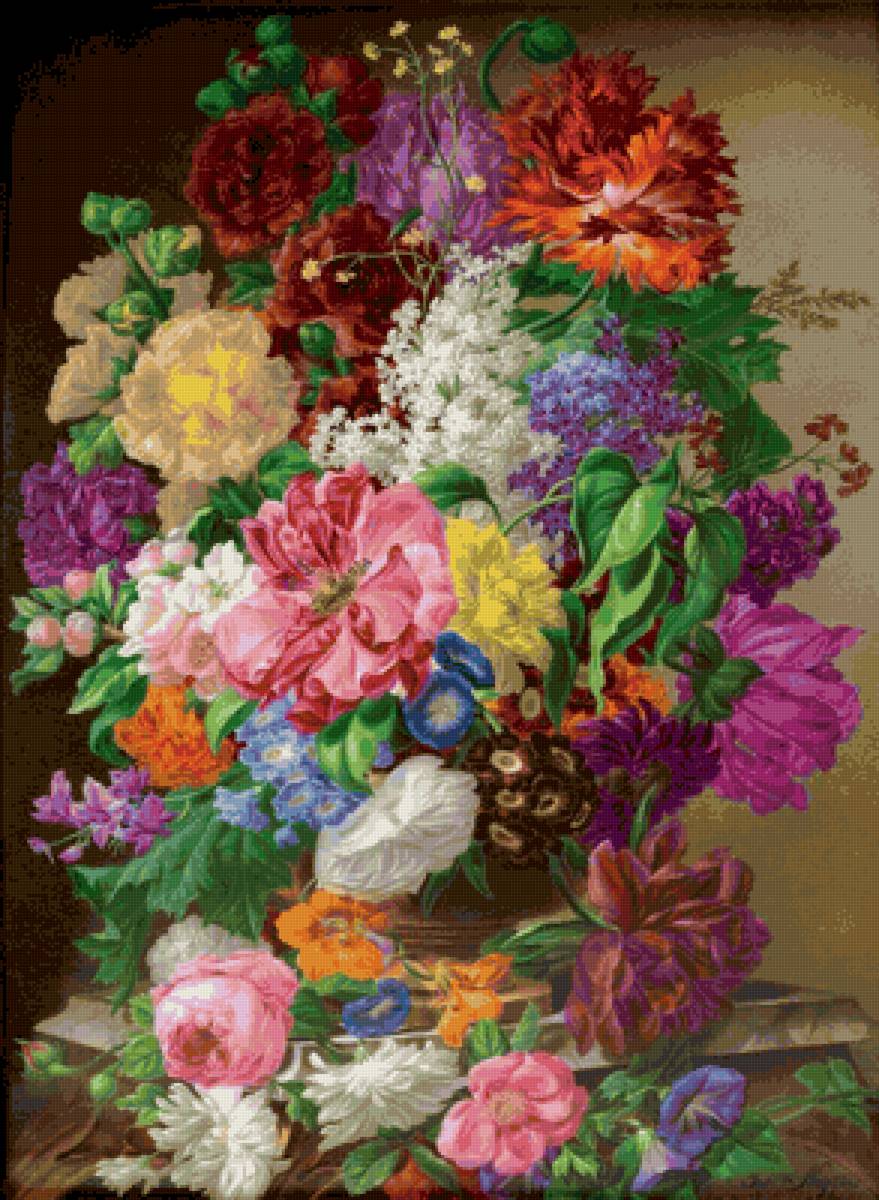 Пышный букет - цветы, букет, натюрморт, живопись - предпросмотр