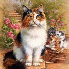 Схема вышивки «Кошка с котятами»