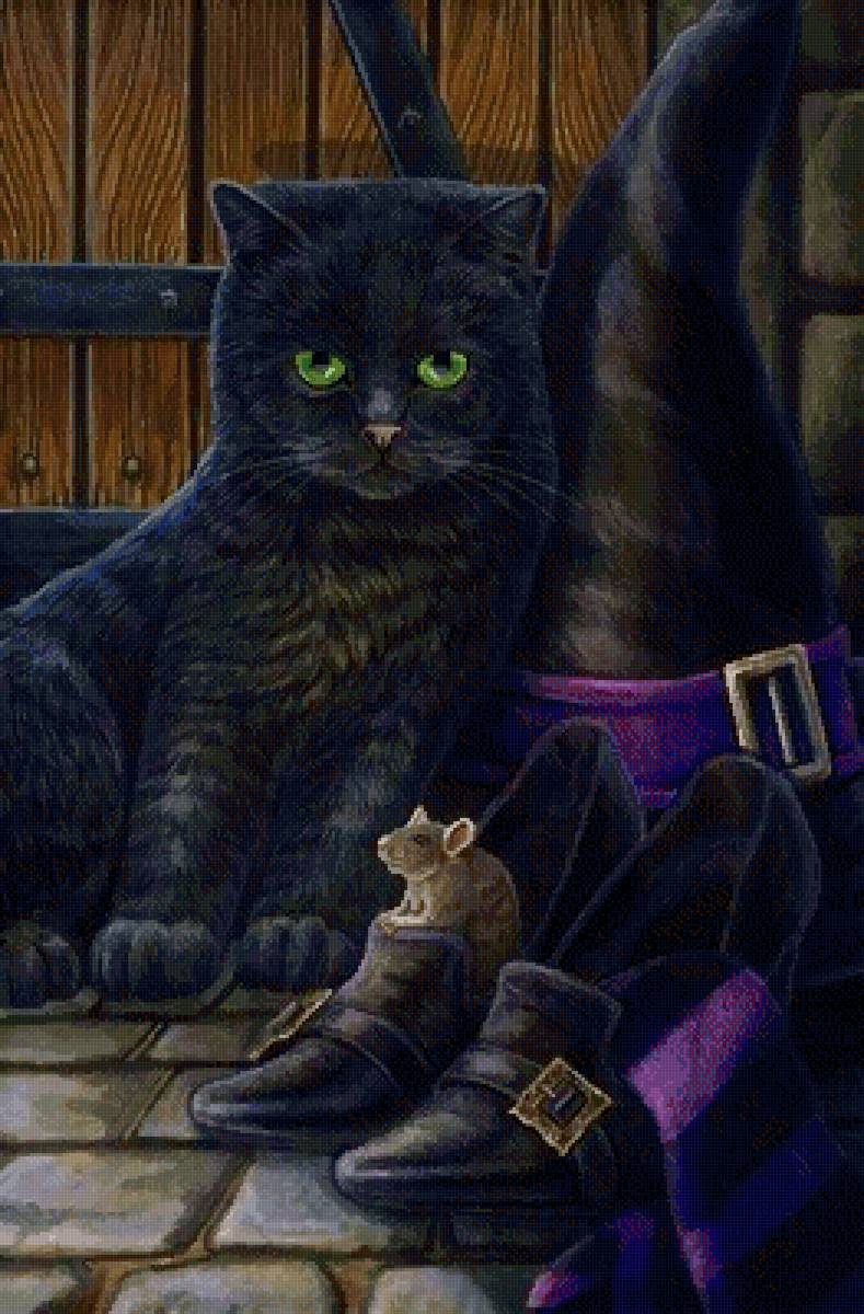 черный кот и мышка - забавные котики - предпросмотр