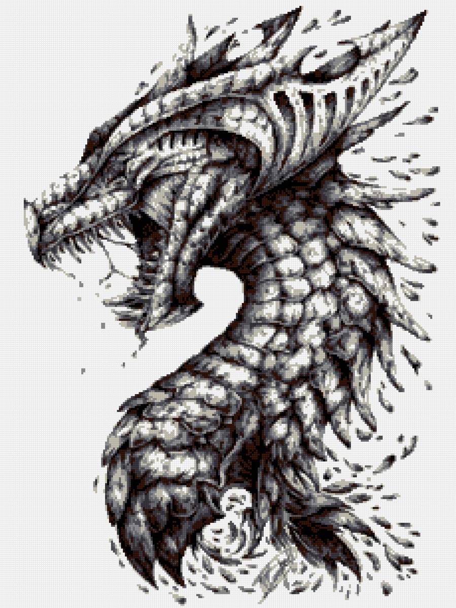 Дракон - дракон, монохром - предпросмотр