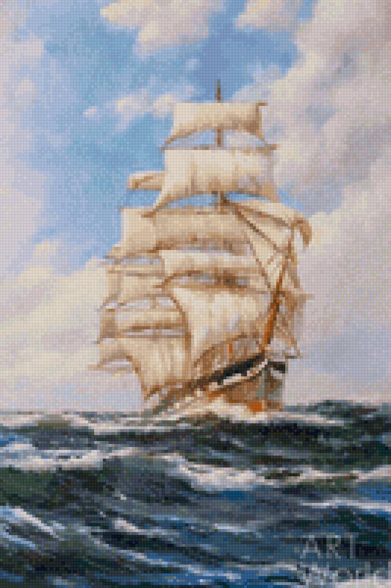 Парусник - море, небо, парусник - предпросмотр