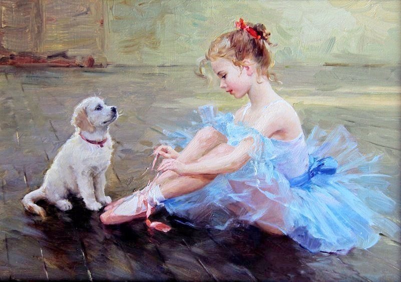 Балерина и щенок - до 240 крестиков, щенок, балерина, константин разумов - оригинал