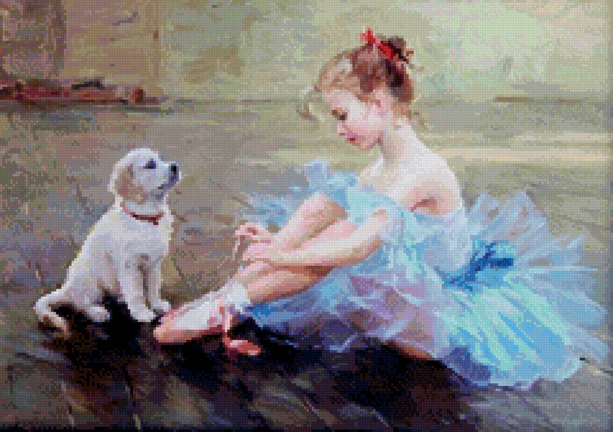 Балерина и щенок - щенок, константин разумов, до 240 крестиков, балерина - предпросмотр