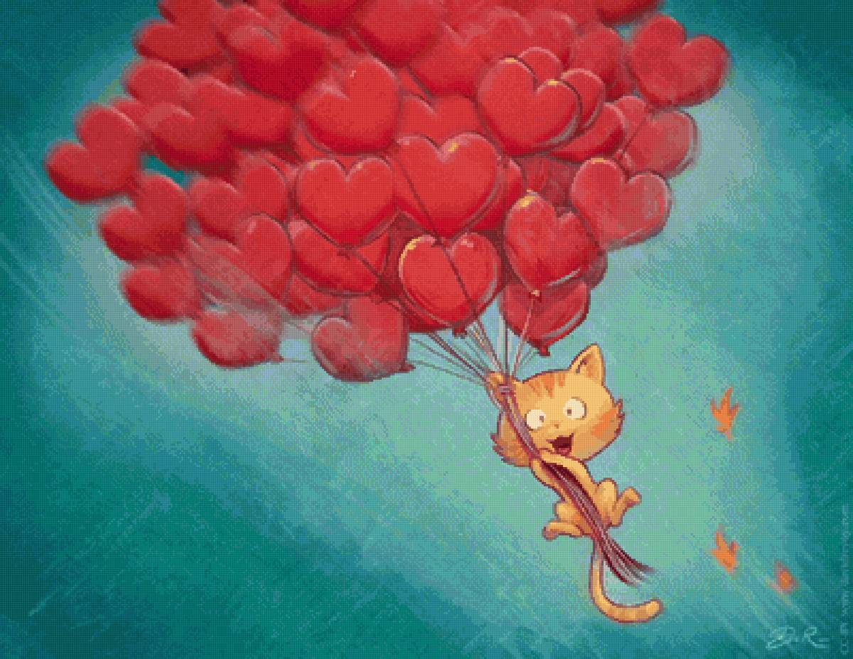 Котик - любовь котик кот сердце шарики радость улыбка - предпросмотр