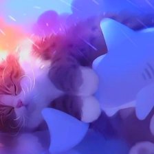 Схема вышивки «Котенок и акула игрушка»