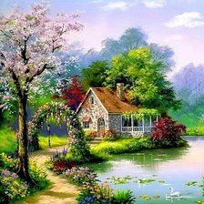 Схема вышивки «Домик весной»