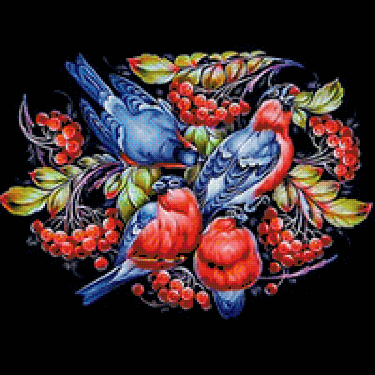 Снигири и рябина. - птицы. снигери. рябина. - предпросмотр