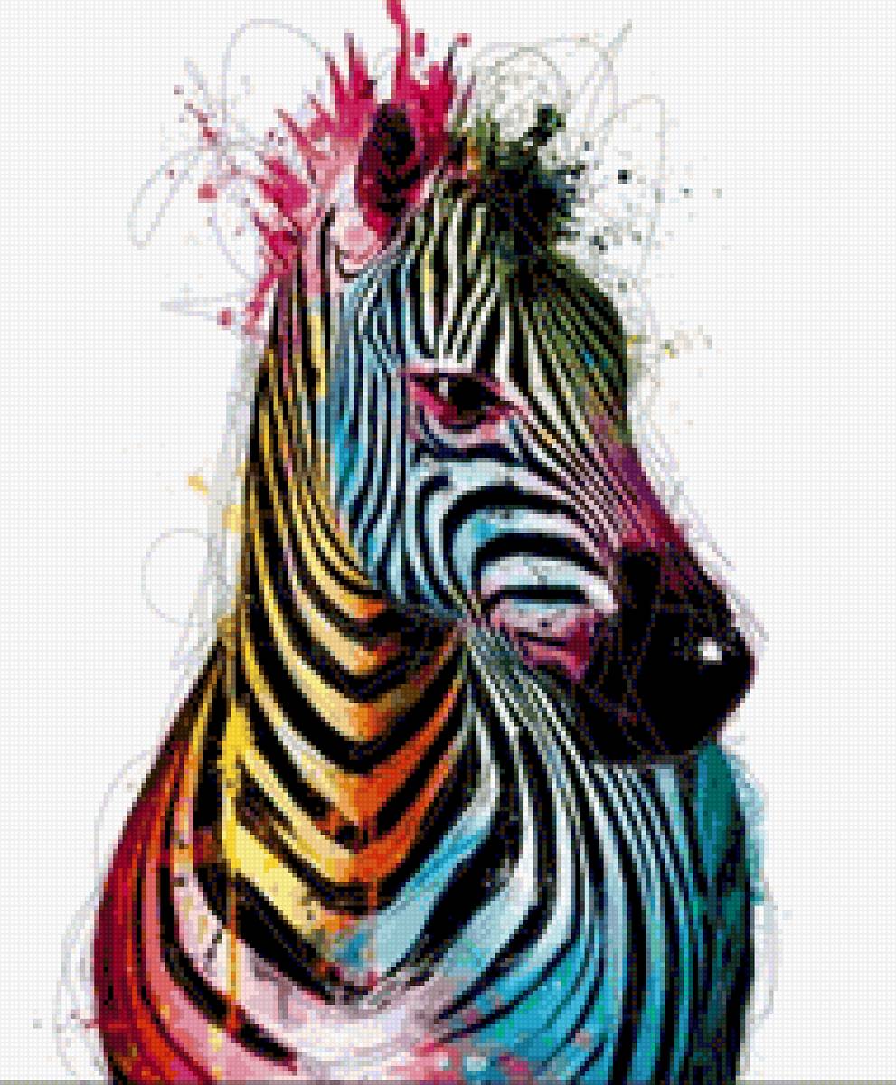 Зебра - цветная, арт, животные, зебра - предпросмотр