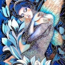 девушка с голубыми цветами