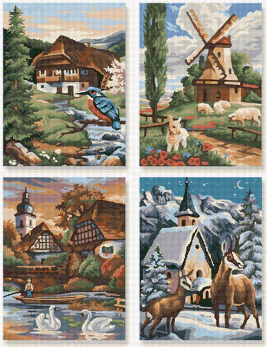 времена года - осень, природа, лето, домик, весна, зима - предпросмотр