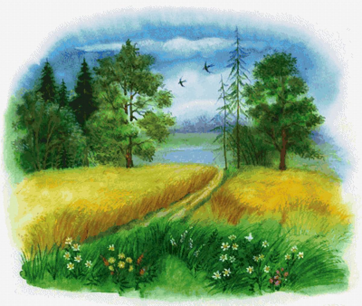 Пшеничное поле - поле, пейзаж, лес - предпросмотр