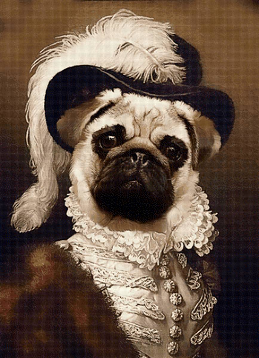 Портрет - картина, портрет, собака, мопс - предпросмотр