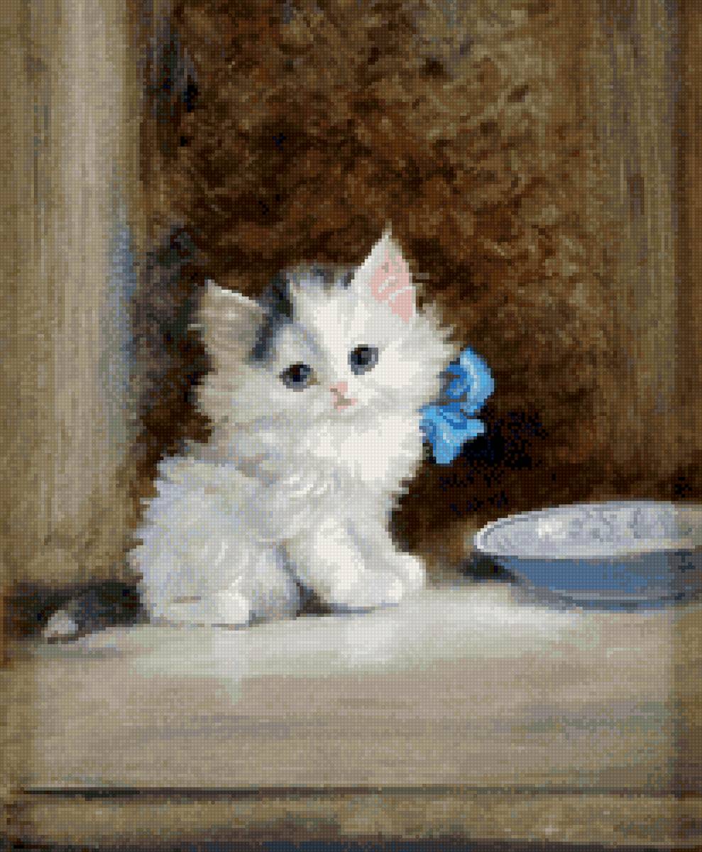 Котёнок беленький с черными пятнышками - котенок - предпросмотр