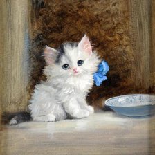 Схема вышивки «Котёнок беленький с черными пятнышками»