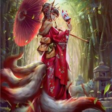 Схема вышивки «Кицунэ под зонтом - 2»