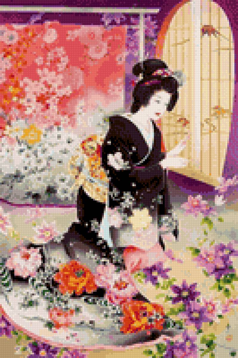 Гейша у окна - кимоно, девушка, япония - предпросмотр