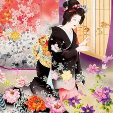 Схема вышивки «Гейша у окна»