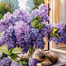 Схема вышивки «Кот с сиренью»