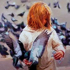 Схема вышивки «Девочка с голубями»