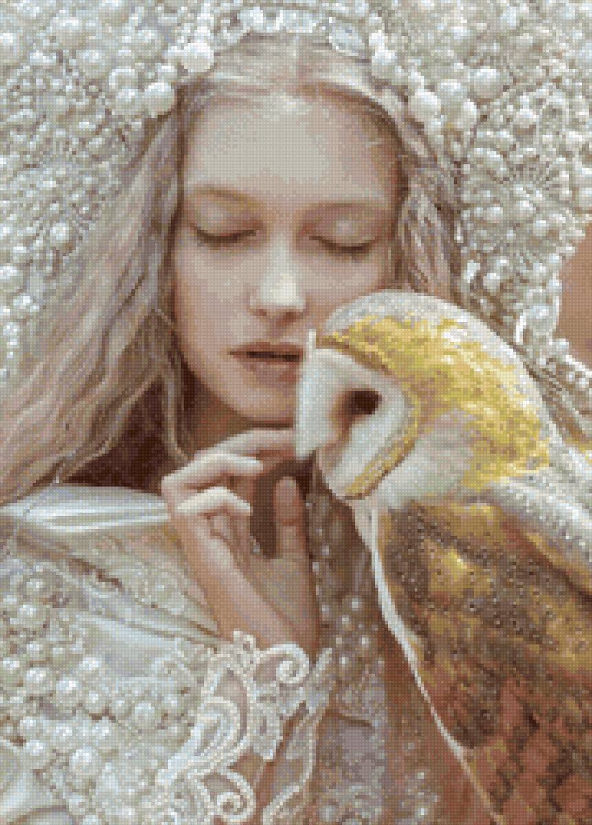 Девушка с совой - красота, сова, кокошник, девушка, портрет - предпросмотр