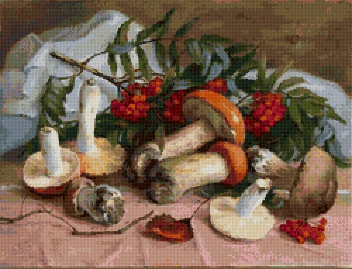 Грибы натюрморт - грибы скатерть стол - предпросмотр