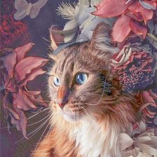 Схема вышивки «Кот в цветах»