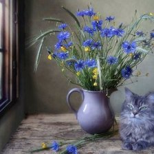 Схема вышивки «Кот с цветами»