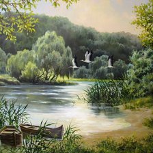 Схема вышивки «Озеро в лесу»