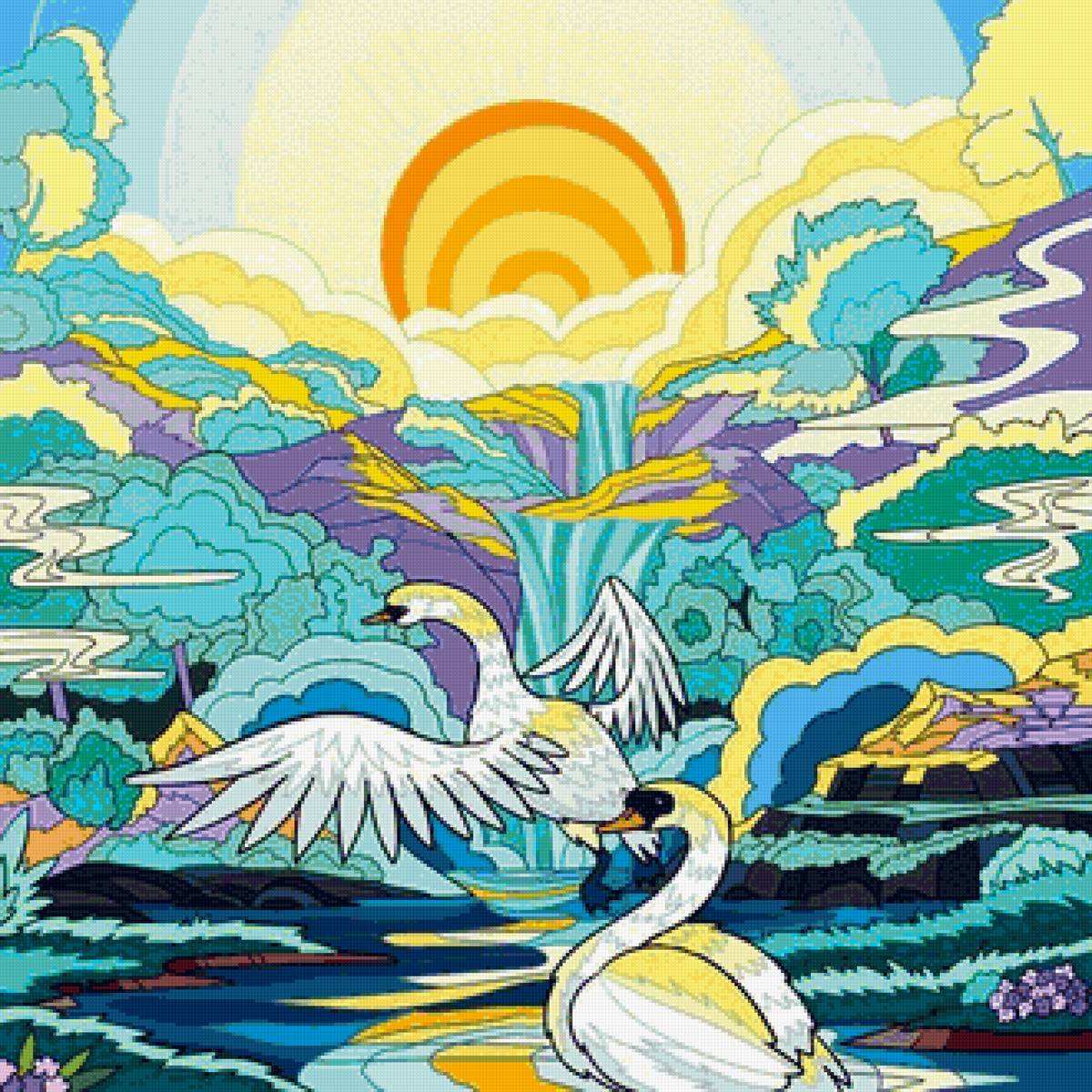 лебеди - рисунок - предпросмотр