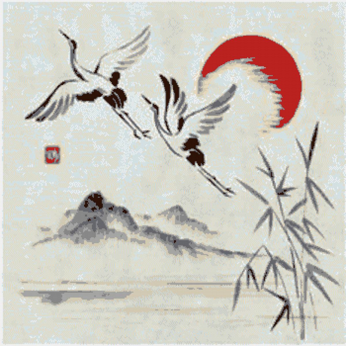 журавли - журавли монохром - предпросмотр