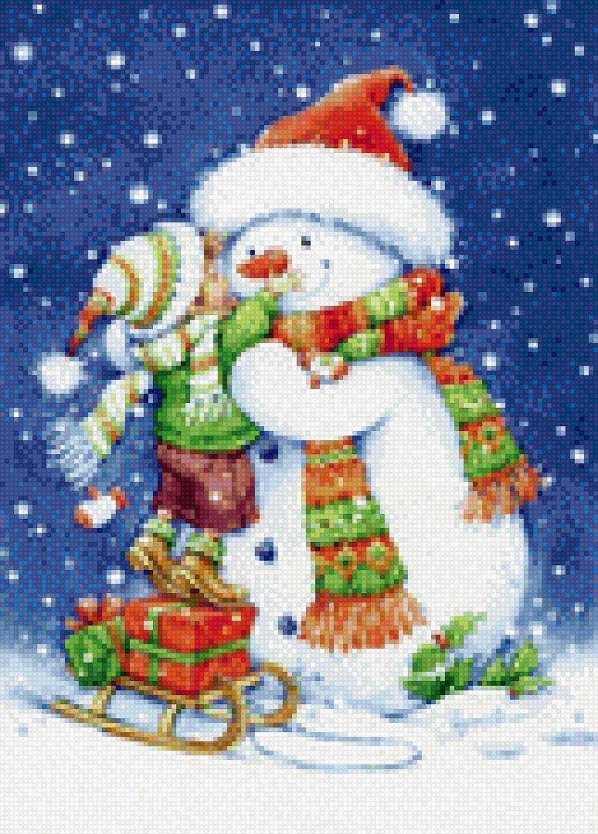 Друзья - снег, новый год, рождество, снеговик, дети - предпросмотр