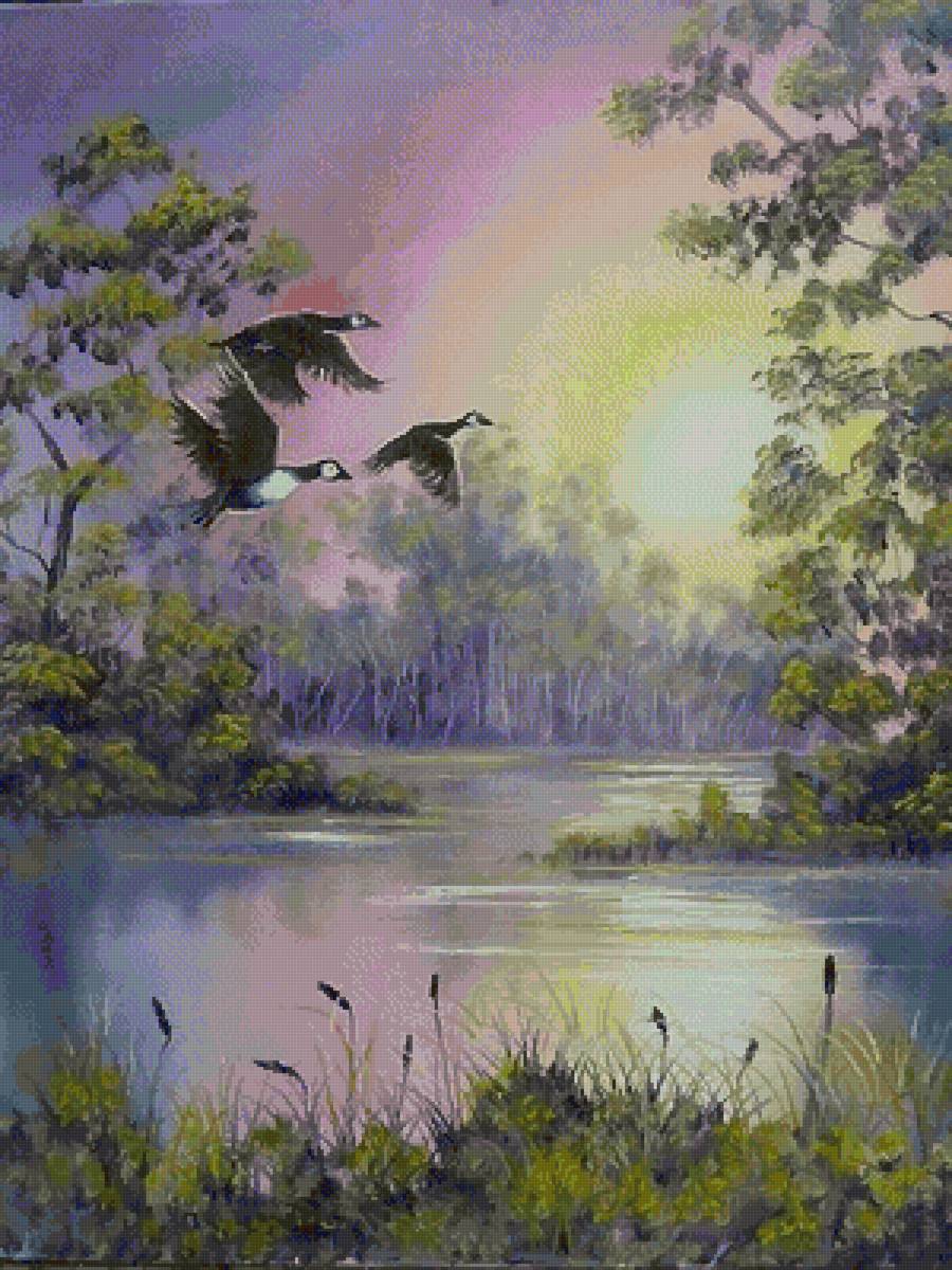 тих полет - река, птици - предпросмотр