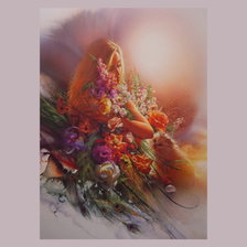 Схема вышивки «Ли Богл.Девушка с цветами и котом»