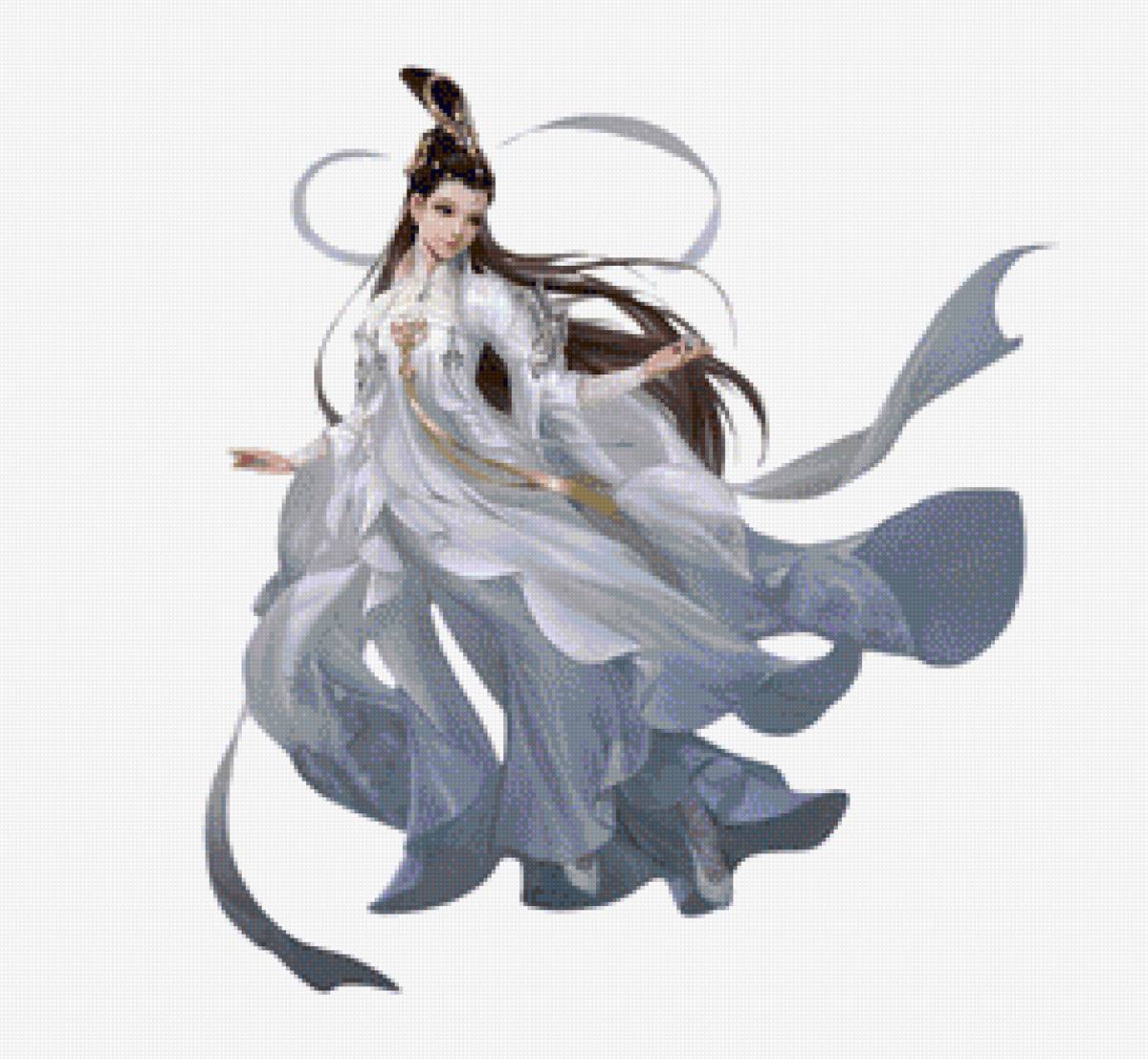 geisha in white - arte japones - предпросмотр