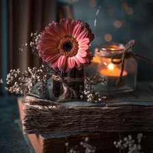 книга, свеча, цветок