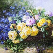 Схема вышивки «желтые розы в корзине»