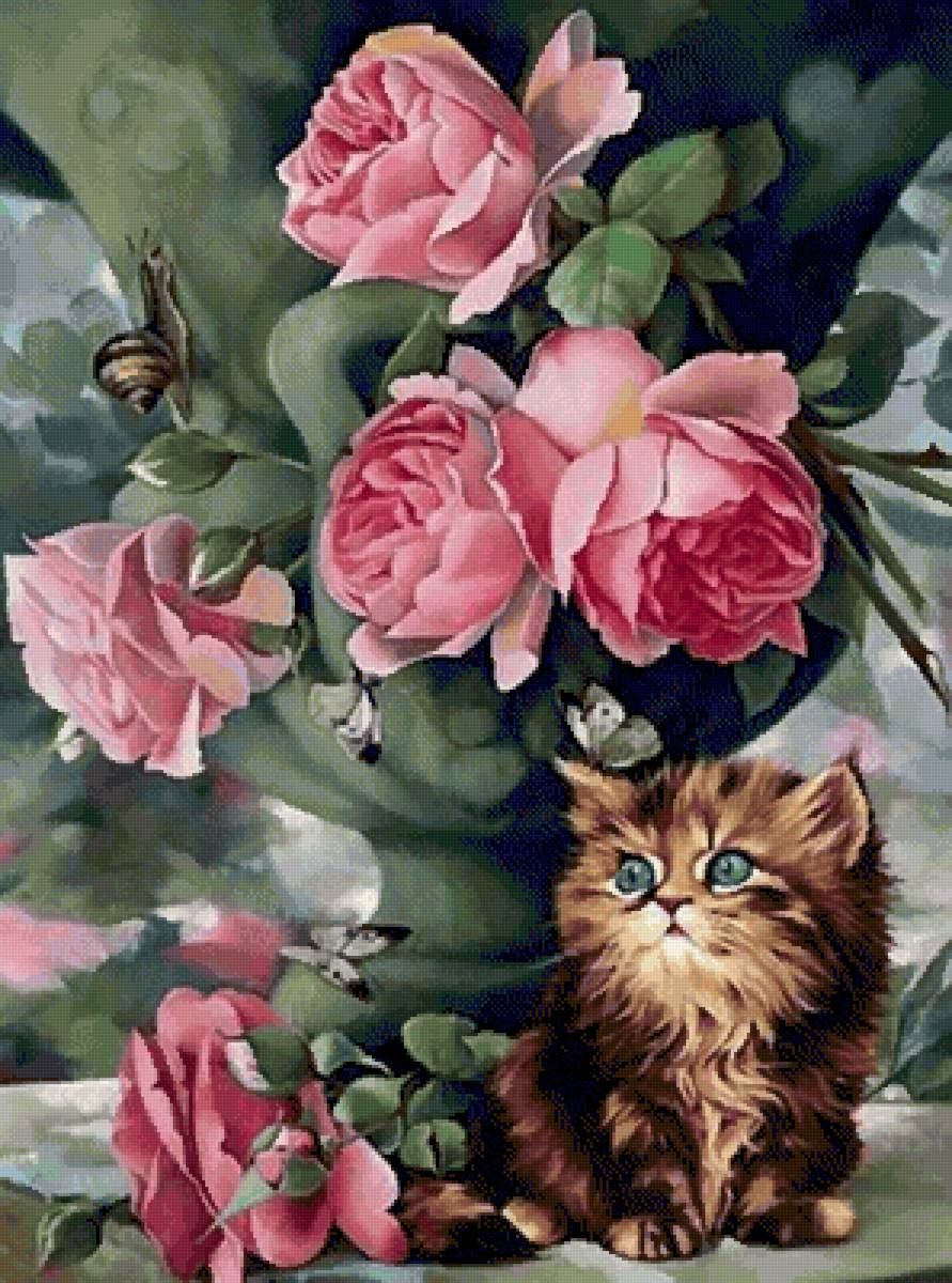 Котенок с цветами - цветы, котенок - предпросмотр