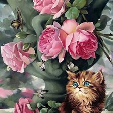 Схема вышивки «Котенок с цветами»