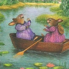 Схема вышивки «conejitos parejita en barquito»