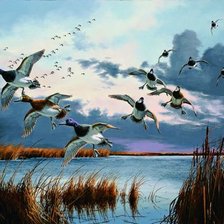 Схема вышивки «Утки на озере.»