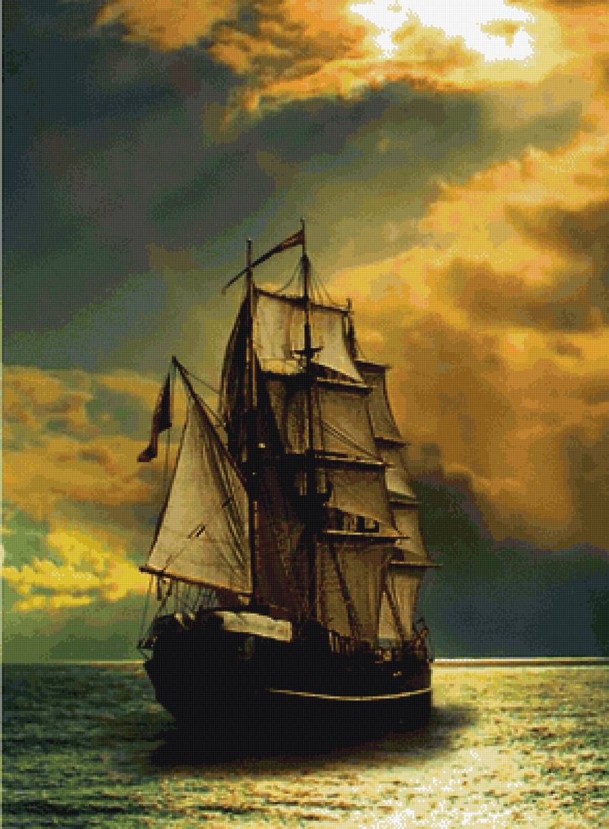 Корабль - рыбы, океан, море - предпросмотр