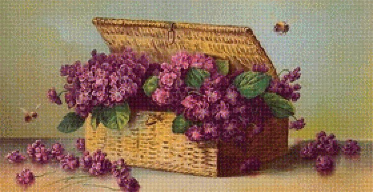 Фиалки в карзине - пчелы, фиалки, карзина - предпросмотр