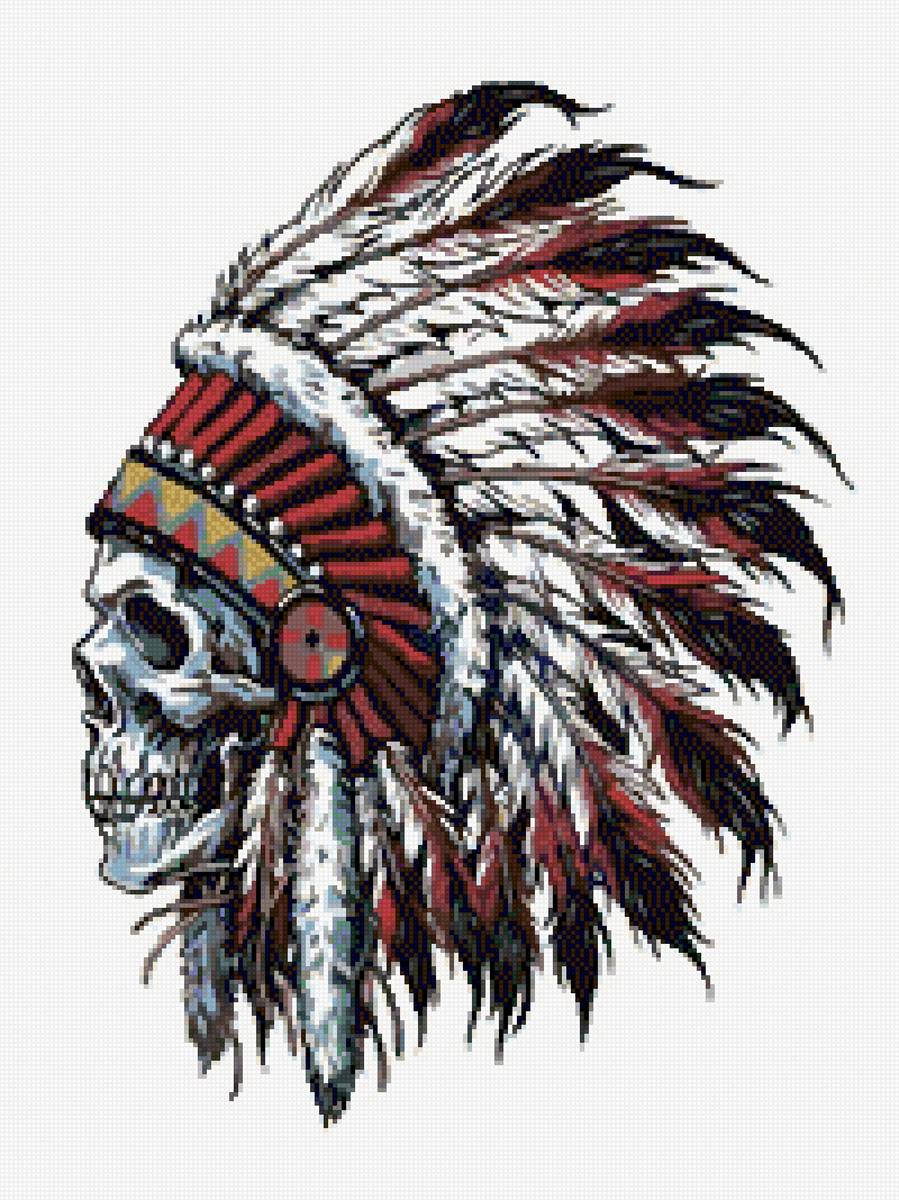 Череп с перьями - тату, вождь, череп, индеец - предпросмотр