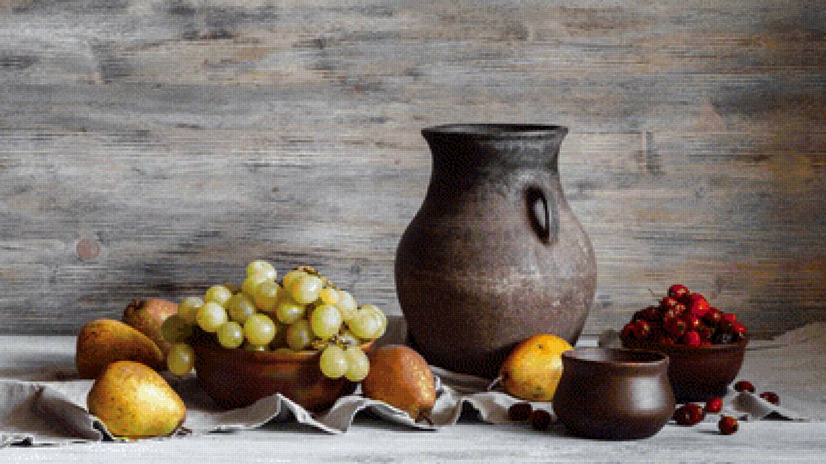 Натюрморт с фруктами - фрукты, виноград, натюрморт, груши, ягоды - предпросмотр