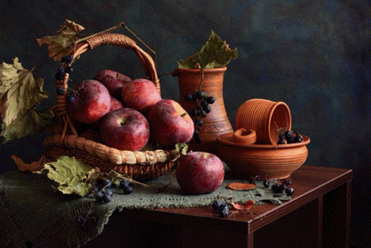 Яблоки - натюрморт, яблоки, корзина - предпросмотр