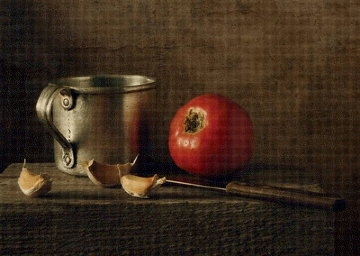 Помидор - натюрморт, кухня, помидор, чеснок - предпросмотр