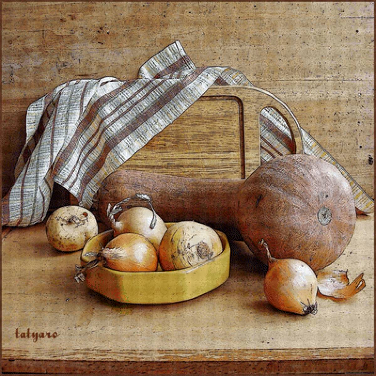 Тыква и лук - натюрморт, лук, тыква - предпросмотр