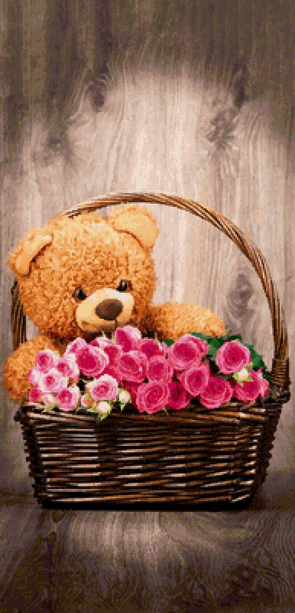 Мишка с розами - плюшевый, мишка, розы, цветы, корзина - предпросмотр