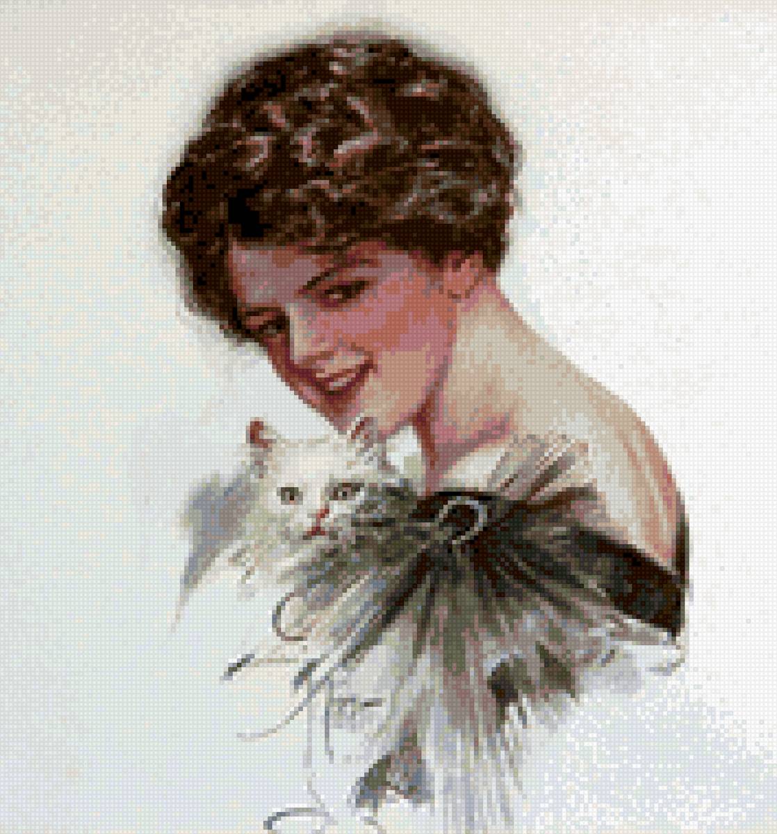 Девушка с кошкой - девушка, кошка, улыбка - предпросмотр