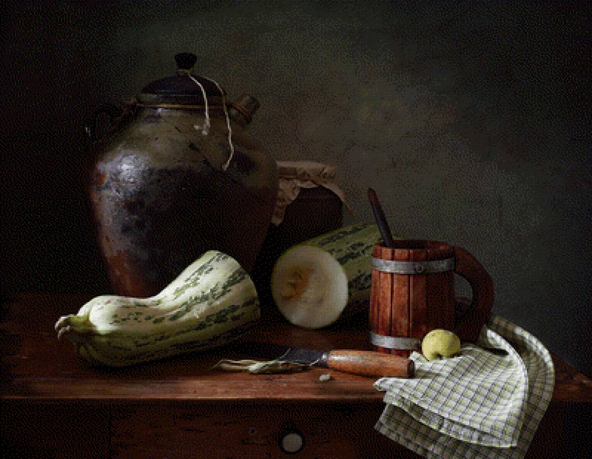 Кабачок - натюрморт, кувшин, кабачок - предпросмотр